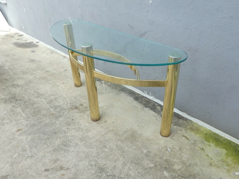 DIMINUTIVE 1970'S PACE BRASS CONSOLE TABLE gallery