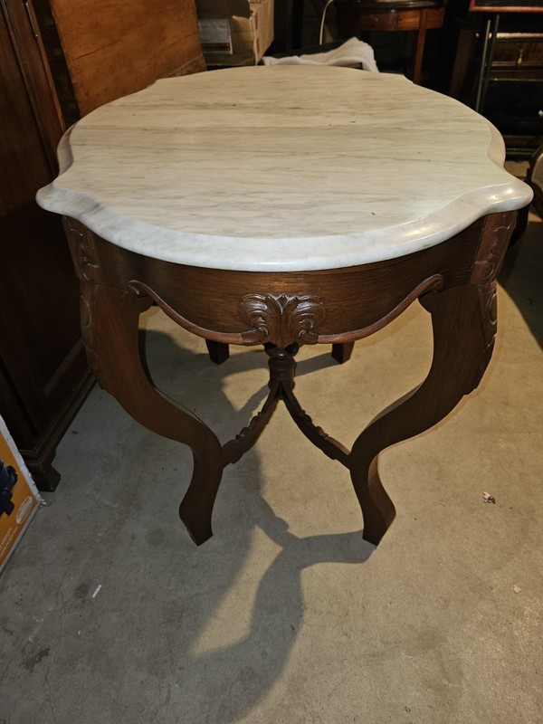 Antique Victorian Carrera Marble Turtle Top Parlor Table gallery