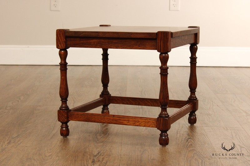 William & Mary Style Oak Square Top Taboret Side Table gallery