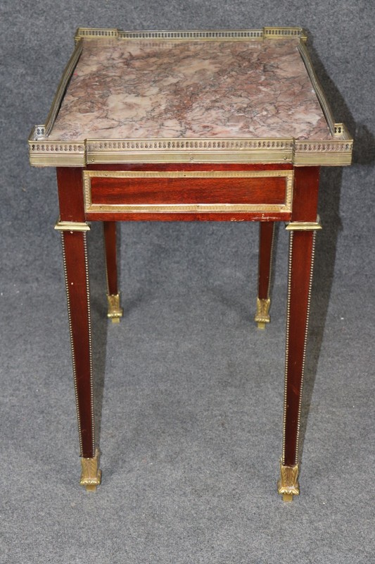 French 1920s era Breccia Marble Top Louis XVI Style Mahogany Console Table gallery