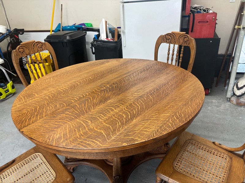 Victorian RJ Horner oak pedestal lion head table and chairs gallery