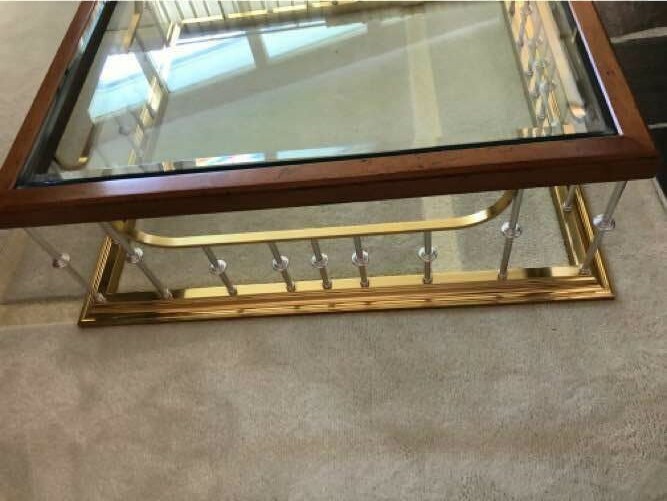 Erwin Lambeth Rare Silver Spindles Square Brass Oak Glass Coffee Table Stunning gallery