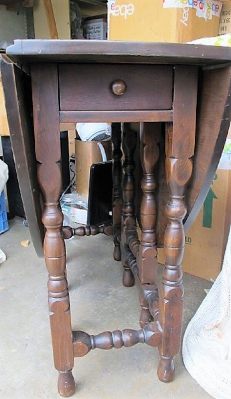 Beautiful Antique Dark Mahogany Round 48" Drop Leaf Gate Leg Table w One Drawer gallery