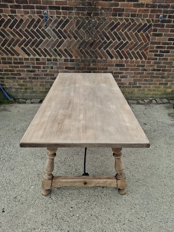 Antique Spanish Walnut Dining Table Bleached Rustic Farmhouse Wrought Iron Base gallery