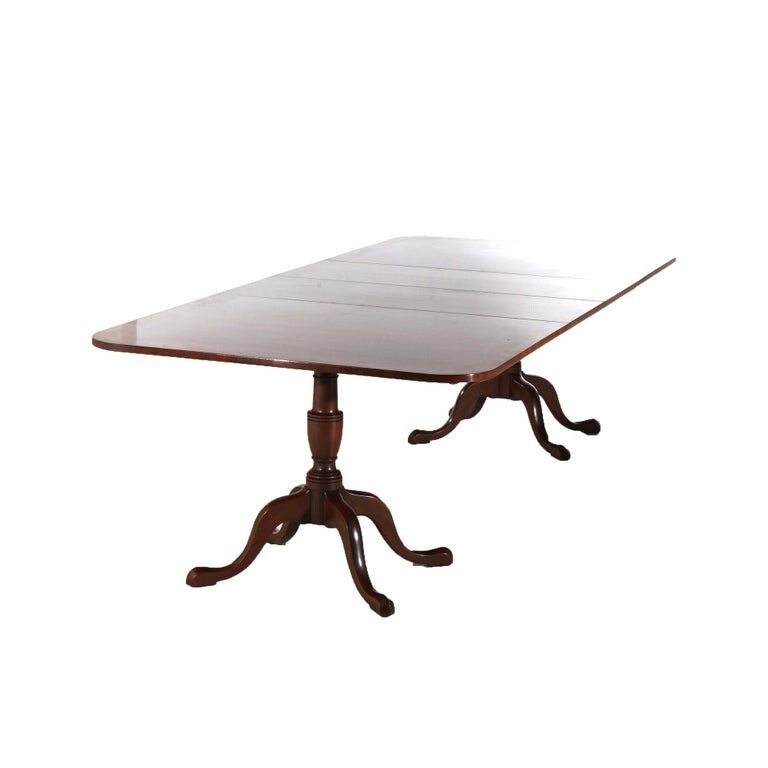 Queen Anne Style Kittinger Mahogany Dining Room Double Pedestal Table 20thC gallery