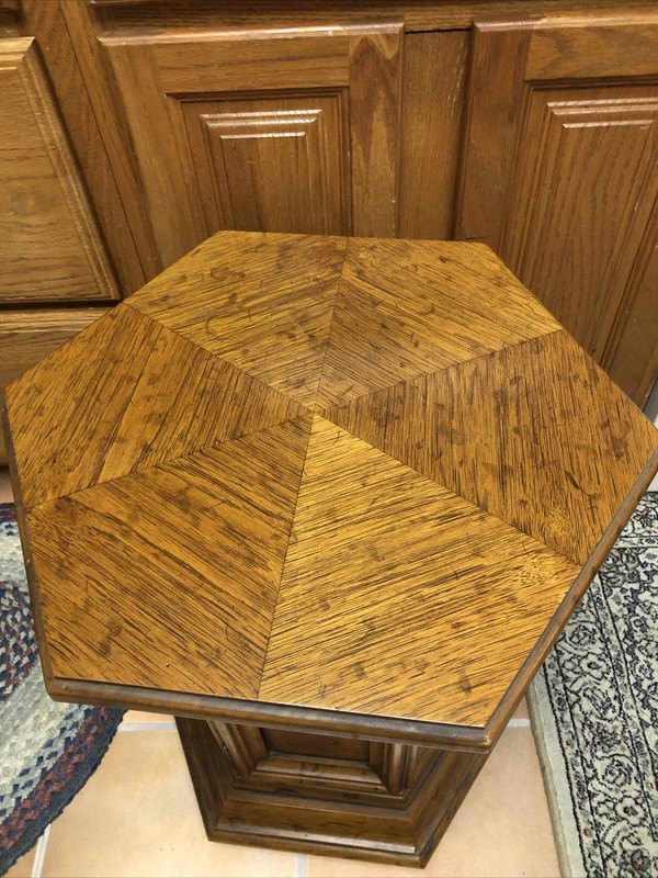 BARKER BROs Table VINTAGE FINE FURNITURE Hexagon End Cabinet 20x17x21 Wood gallery