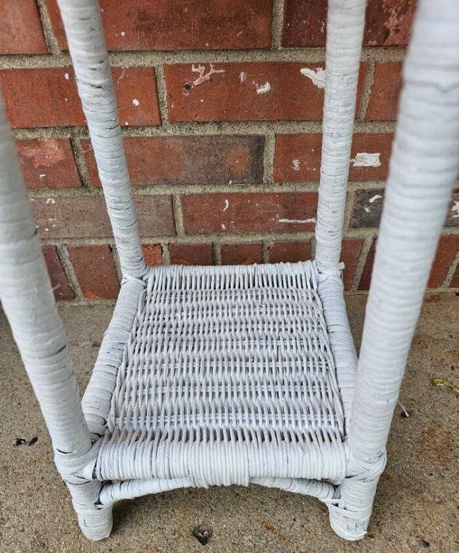 Vintage White Wicker Plant Stand Fern Stand 2 Tier 28.5" gallery