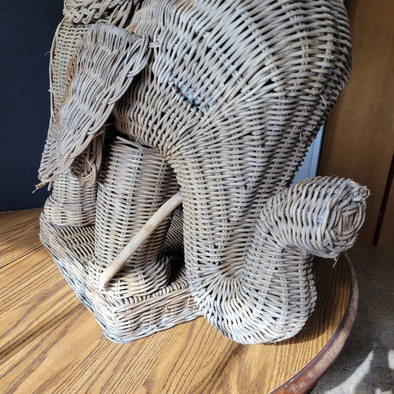 Vintage Boho Rattan Wicker Elephant Side Table Plant Stand 10"x 27"x 11" gallery