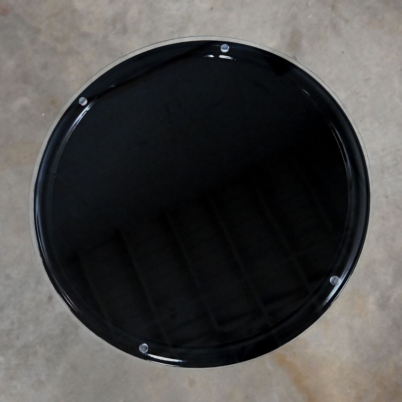 MCM Round Metal Outdoor Black Painted Tripod Accent Table with Glass Top gallery