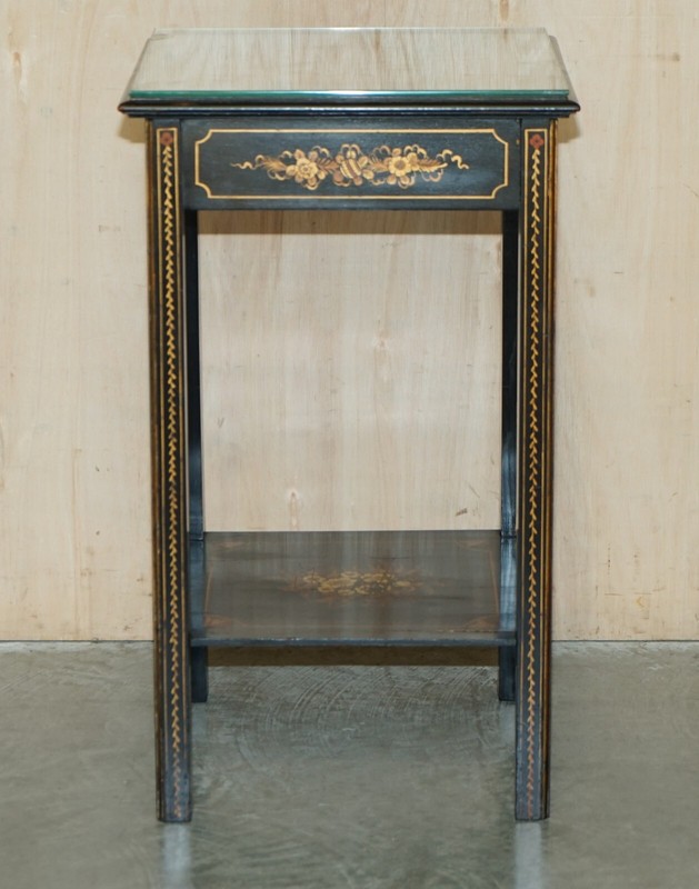ANTIQUE EDWARDIAN CIRCA 1910 CHINESE CHINOISERIE LACQUERED SIDE END LAMP TABLE gallery