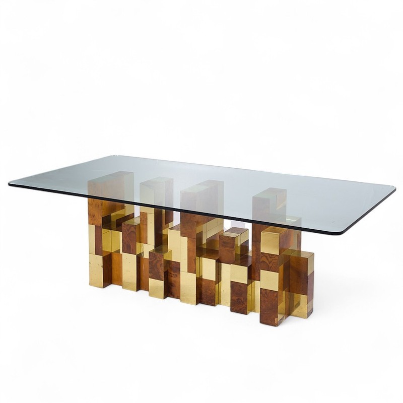 Paul Evans Mid Century Cityscape Burlwood and Brass Dining Table gallery