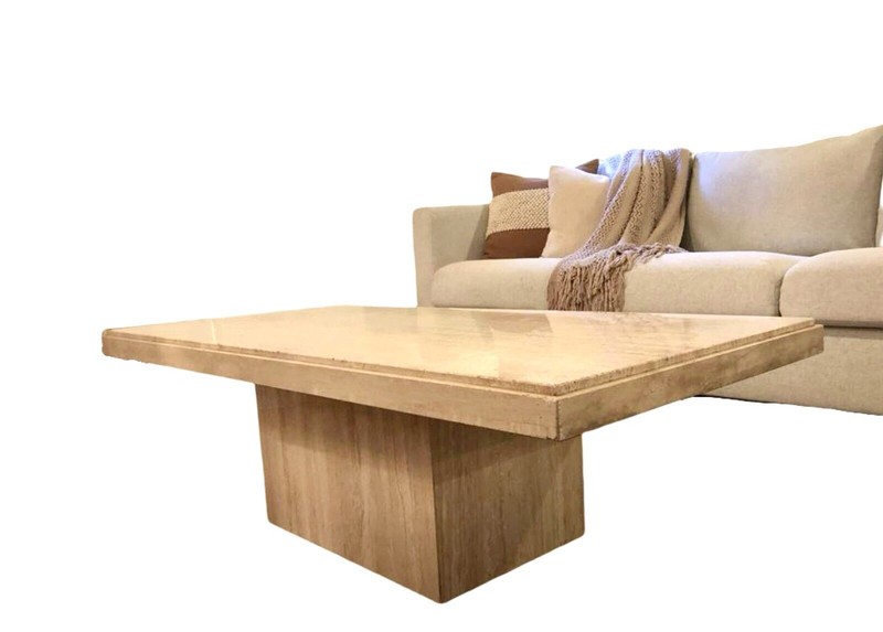 Vintage Italian Travertine Coffee Table | MCM Postmodern Polished Stone gallery