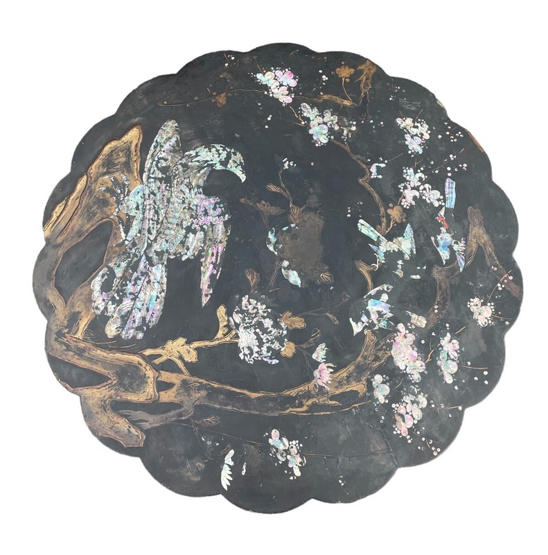 ANTIQUE EBONISED HAND PAINTED & MOTHER OF PEARL OCCASIONAL TABLE 19th CENTURY gallery