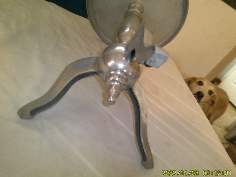VINTAGE SOLID ROUND ALUMINUM PEDASTAL TYPE ACCENT TABLE gallery