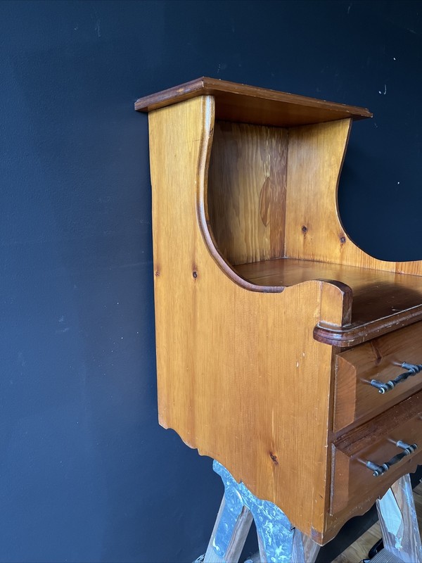 Vintage Rustic Country Ranch Style Solid Pine Wood 2-Drawer Nightstand End Table gallery