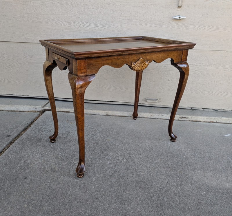 Vintage Wood Queen Anne Georgian Tea Table with Pull Out Candle Trays Shell U64 gallery