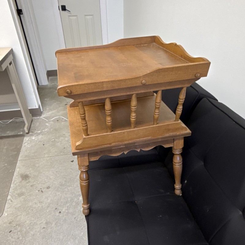 Antique Wooden Two-Tier Rectangle Side Table with Spindle Legs & Shelf, Brown gallery