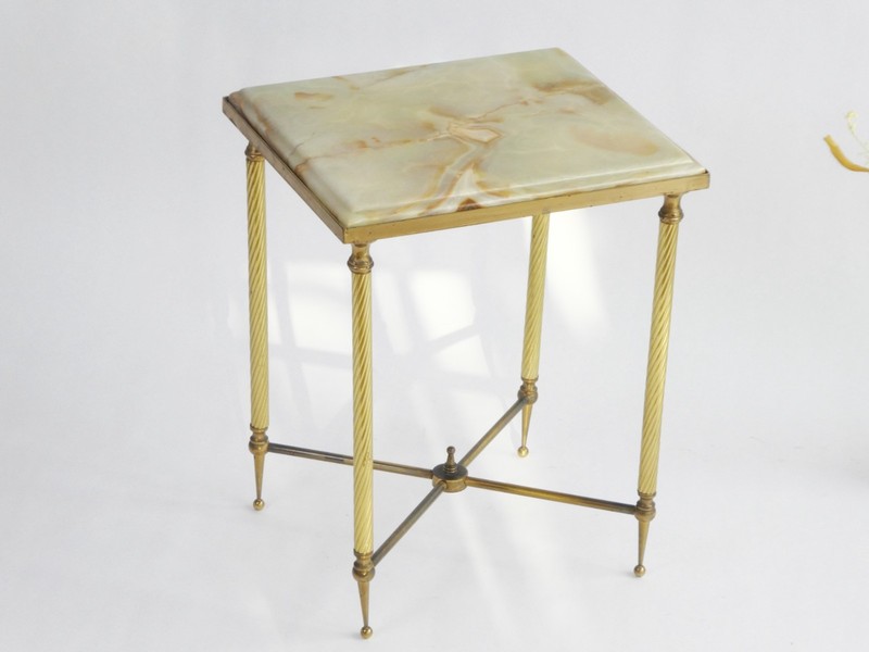 Neoclassical Ornate Small French Side Table with Brass and Onyx gallery