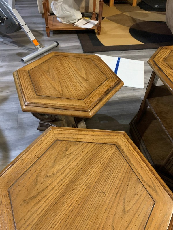 Vintage 1960s Columbia Manufacturing Co. Neoclassical Style Hexagon End Tables  gallery