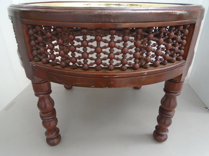 Vintage Wood Brass Moroccan Style Table Tray Etched Detail Egypt Pyramids Sphinx gallery