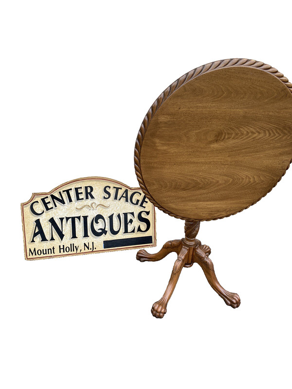 65053 Solid Mahogany Custom Hand Carved Tilt Top Lamp Table Stand