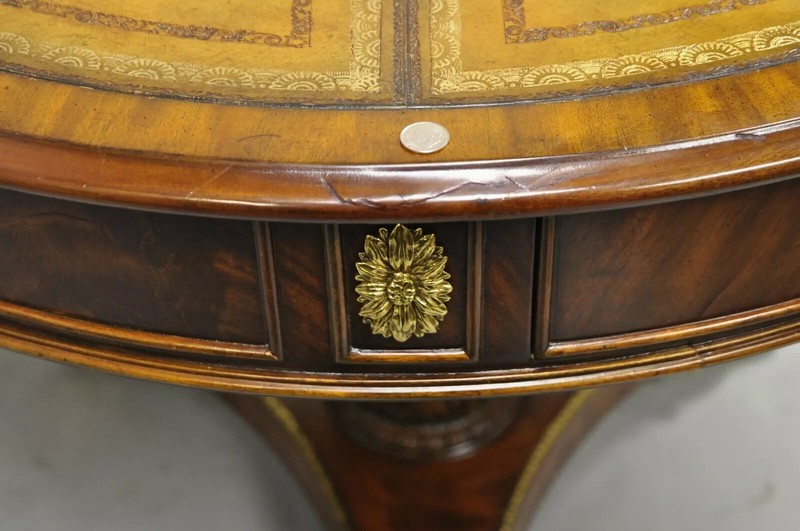 Maitland Smith French Empire Regency Leather Top Brass Feet Center Drum Table gallery