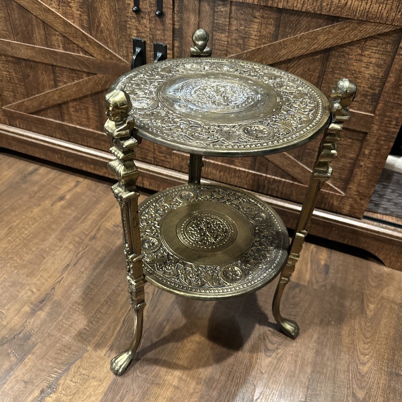Solid Brass 2 Tier Victorian Style Plant Stand Jardiniere Cherubs Angels Ornate
