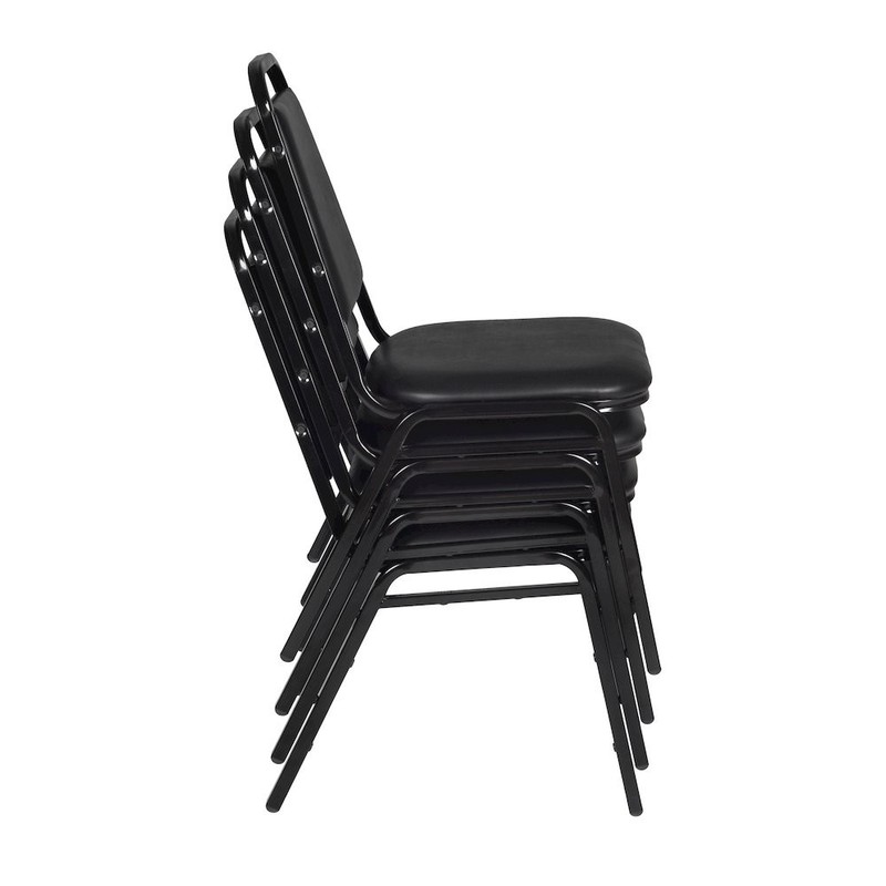 48 in. Square X-Base Breakroom Table- Grey & 4 Restaurant Stack Chairs- Black gallery