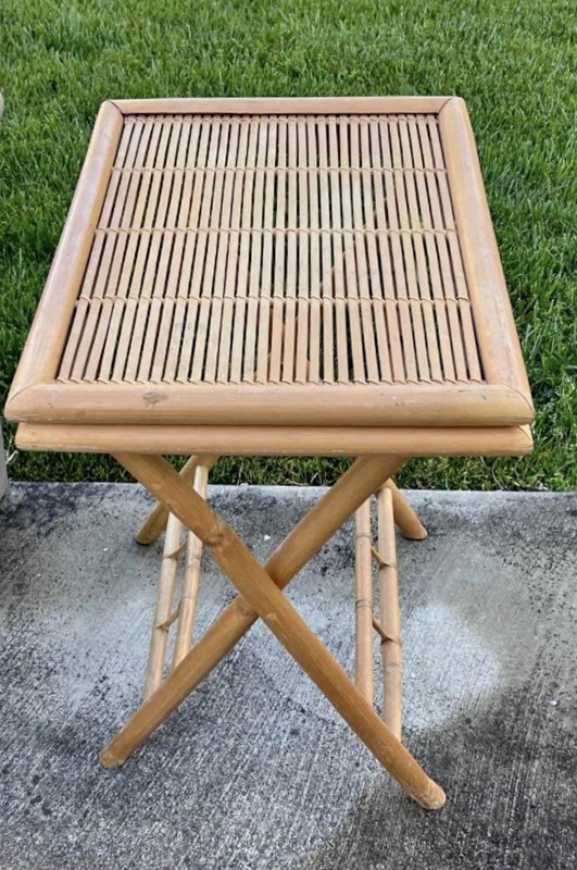 Mid 20th Century Vintage Natural Bamboo Rattan Folding Table