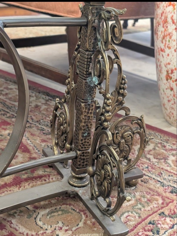 Hollywood Regency Brass + Glass Table With Arc Glass Top + Dragon Base 51"L gallery