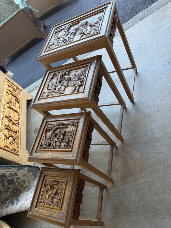 Set of 4 Antique Vintage Asian Nesting Tables.