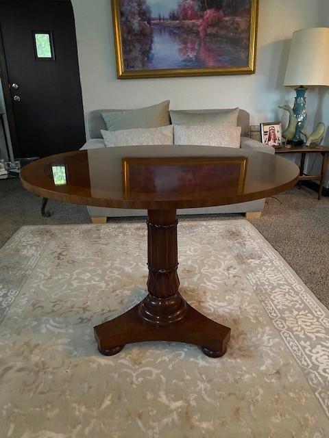 Karges Evansville Burled Walnut Pedestal Table gallery