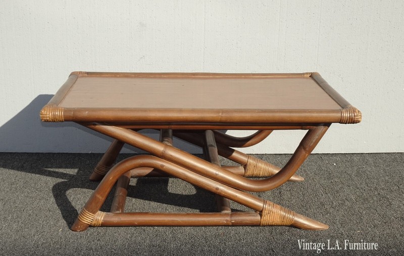 Vintage Mid Century Modern Tiki Palm Beach Style Bamboo Coffee Table