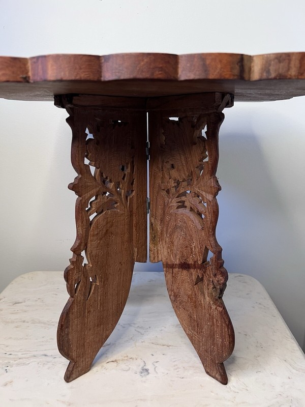 VINTAGE HAND CARVED INDIA WOOD TABLE/FOLDS gallery