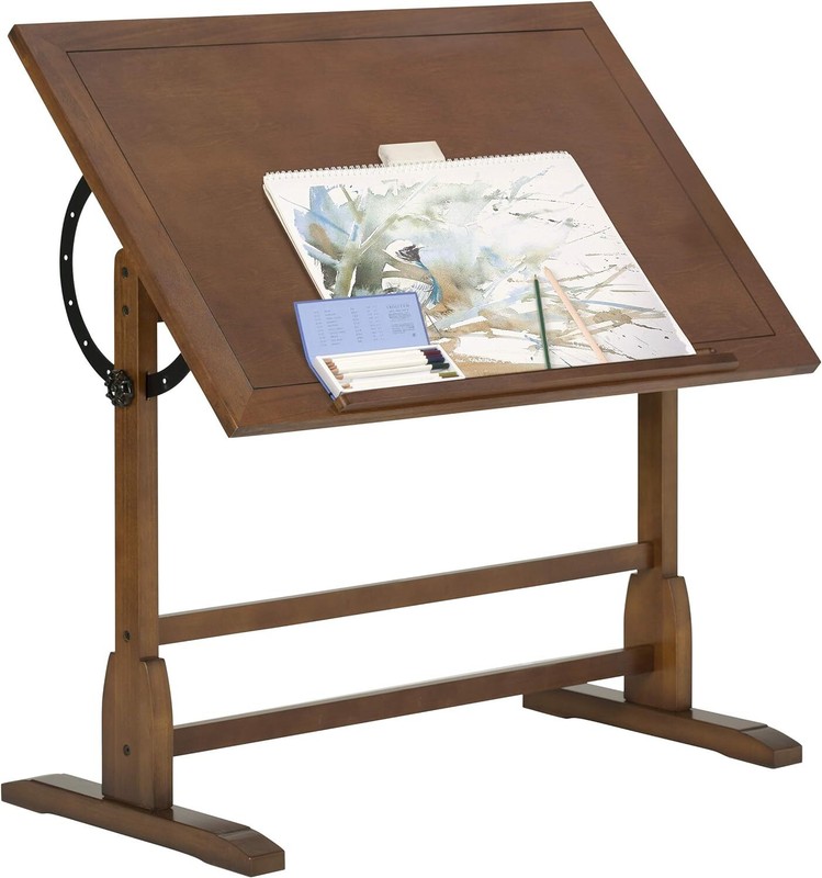 Vintage Drafting Table Antique Design Solid Wood Angle Adjustable Rustic Oak gallery