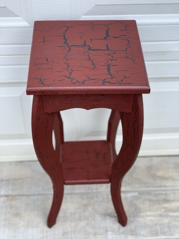 Vintage Red Distressed Crackle Paint Accent Side Table w/Curved Legs Plant Stand gallery