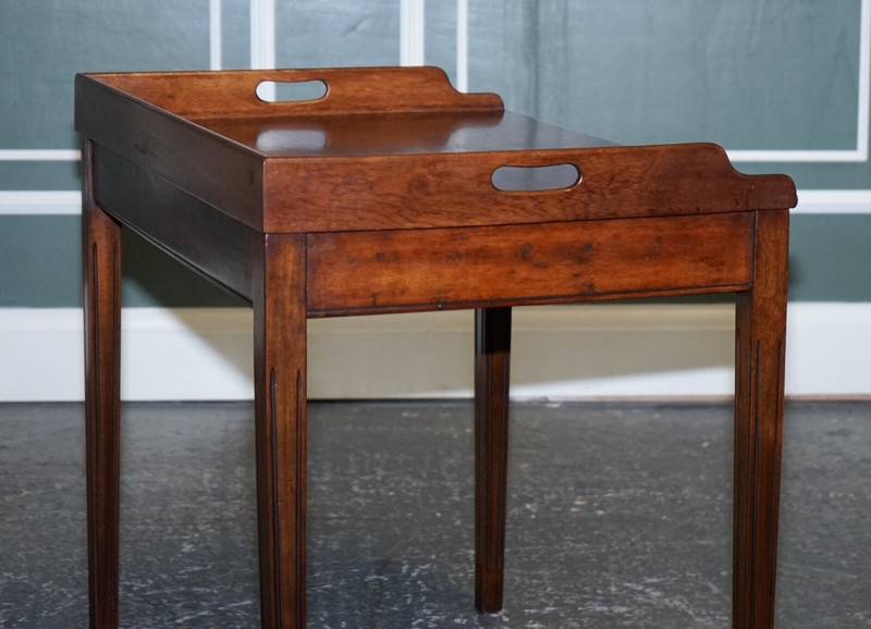 ANTIQUE BUTLERS SERVING TRAY ON STAND MAHOGANY VICTORIAN 19TH CENTURY gallery