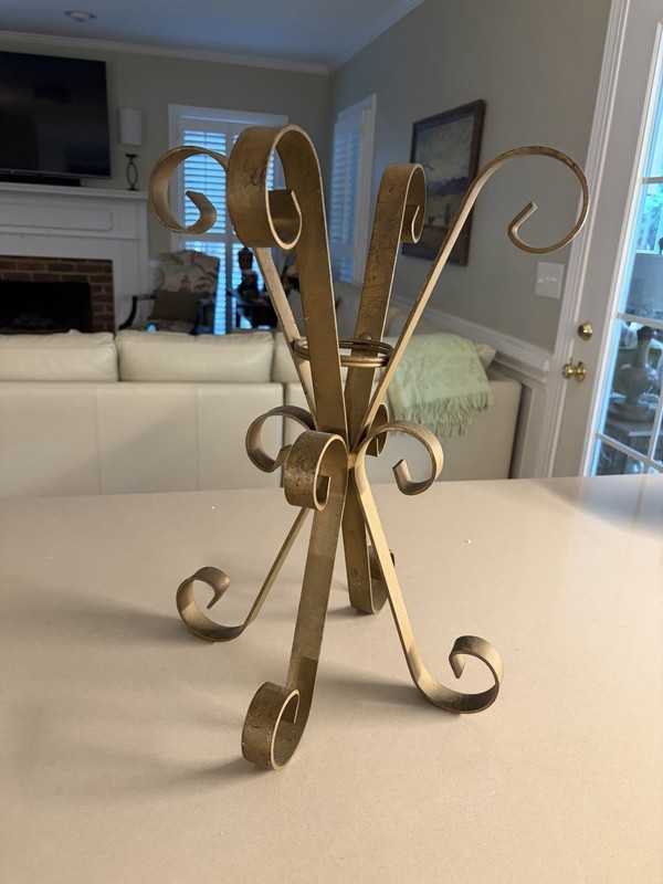 Vtg. Italian Hollywood Regency Gold Wrought Iron Table Base Plant Stand MCM 18”T gallery