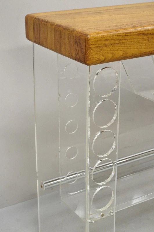 Vintage Mid Century Modern Lucite and Oak Wood Butcher Block Liquor Bar Table gallery