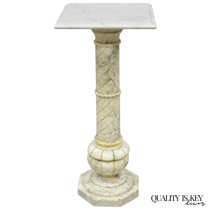 Vintage Italian Classical Carved Marble Column Form Square Top Pedestal Stand