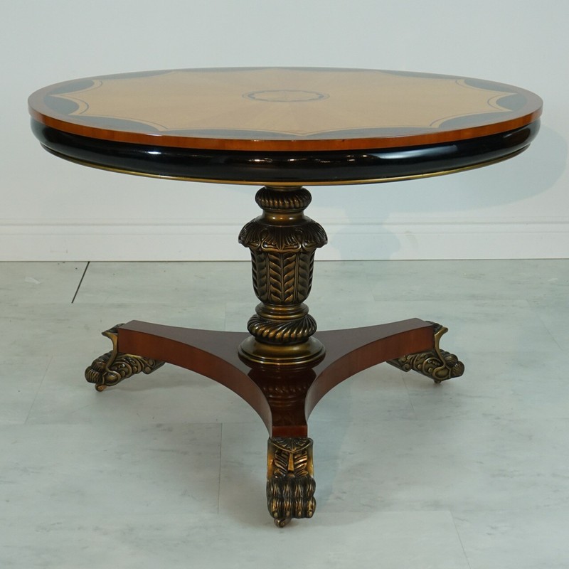 Inlayed Mahogany Center Table with Brass detailing and Claw foot gallery