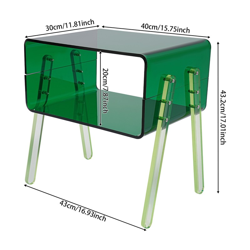 Green Acrylic Side Table Minimalist Sleek Edges for Living Room Bedroom Decor gallery