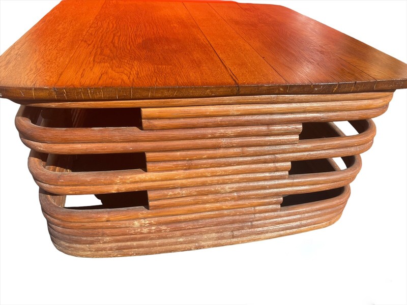 Vintage Stacked Rattan Coffee Table - Bamboo Tropitan Paul Frankl Style Mcm gallery