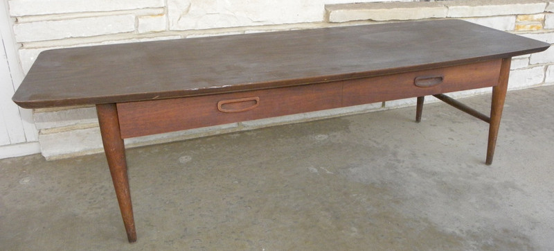Lane Mid Century Modern 56" Long Surfboard Laminate Top Coffee Table with Drawer gallery