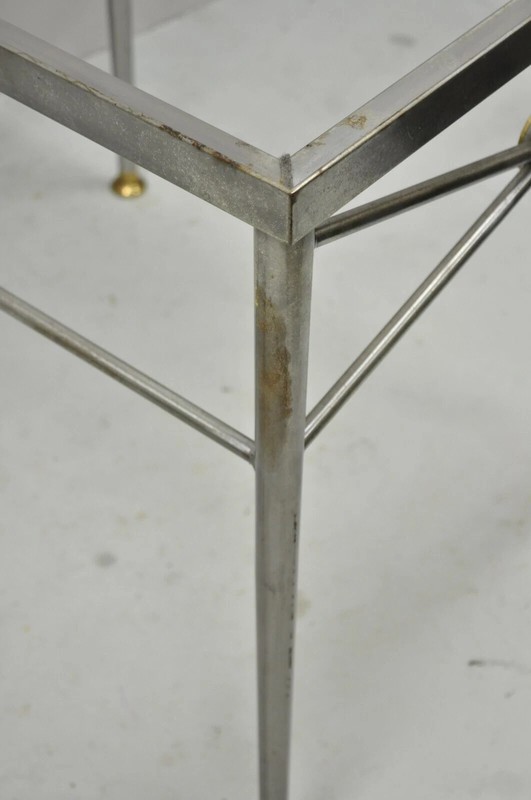 Italian Directoire Maison Jansen Style Brushed Steel & Brass End Tables - a Pair gallery