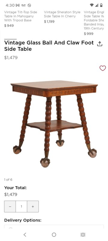 1900 Cherry Coffee Table Claw and Crystal Feet Vintage gallery