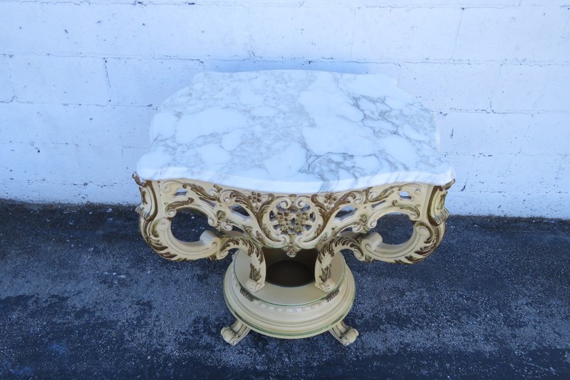 French Heavy Carved Marble Top Large Side Center Table with Planter 6293 gallery