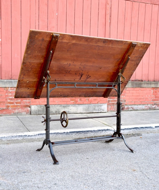 Antique Vintage Drafting Table Cast Iron industrial Base Easel Hand Crank Stand gallery