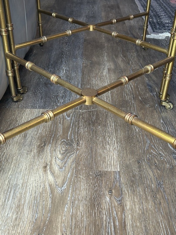 Mid Century Faux Bamboo Hollywood Regency Brass Square Side Tables gallery