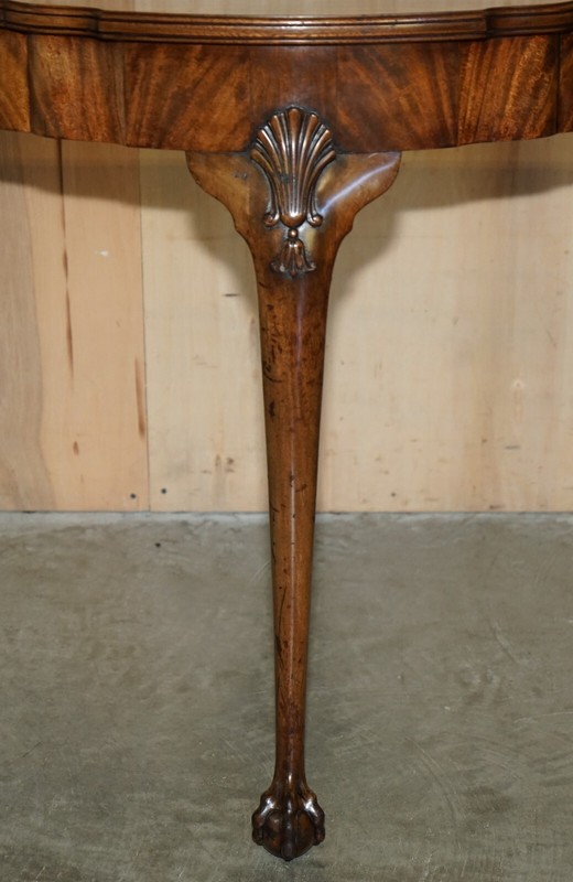 FLAMED MAHOGANY THOMAS CHIPPENDALE STYLE DEMI LUNE CLAW & BALL CONSOLE TABLE gallery